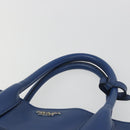 PRADA Hand Bag Safiano Leather Blue Gold Auth 186433A-8