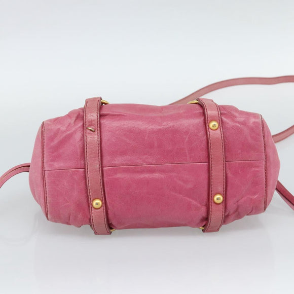 Miu Miu Hand Bag Leather 2way Pink Gold Auth 186436SAM