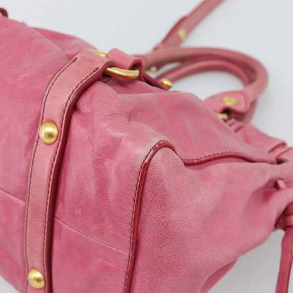 Miu Miu Hand Bag Leather 2way Pink Gold Auth 186436SAM