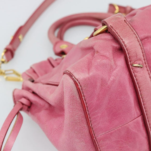 Miu Miu Hand Bag Leather 2way Pink Gold Auth 186436SAM