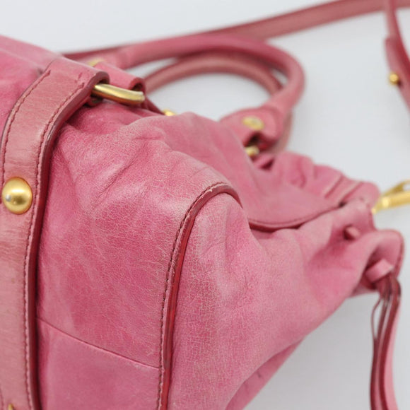 Miu Miu Hand Bag Leather 2way Pink Gold Auth 186436SAM