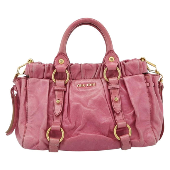 Miu Miu Hand Bag Leather 2way Pink Gold Auth 186436SAM