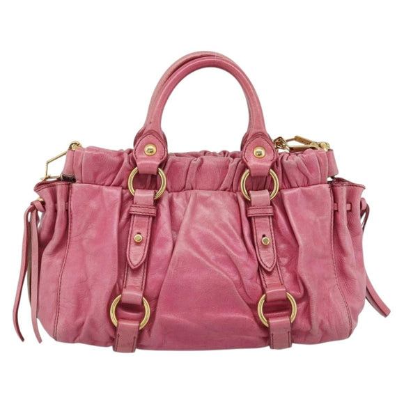 Miu Miu Hand Bag Leather 2way Pink Gold Auth 186436SAM