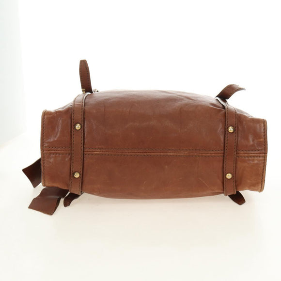 Miu Miu Tote Bag Leather Brown Gold Auth 186438V