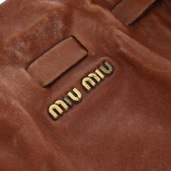Miu Miu Tote Bag Leather Brown Gold Auth 186438V