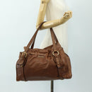 Miu Miu Tote Bag Leather Brown Gold Auth 186438V-25