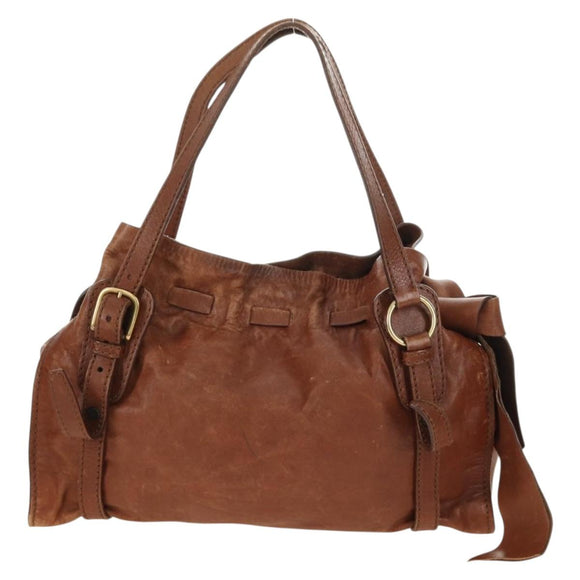 Miu Miu Tote Bag Leather Brown Gold Auth 186438V