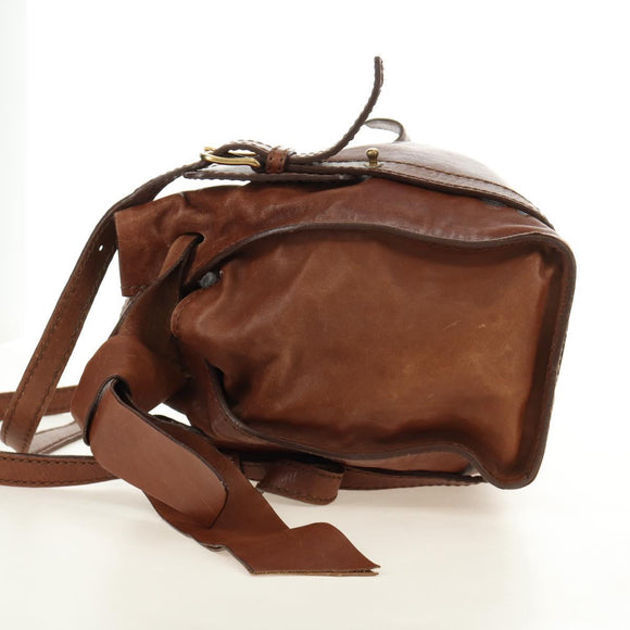 Miu Miu Tote Bag Leather Brown Gold Auth 186438V