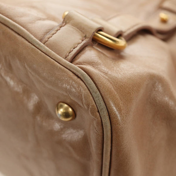 Miu Miu Hand Bag Leather Beige Gold Auth 186439V
