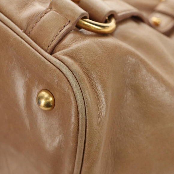 Miu Miu Hand Bag Leather Beige Gold Auth 186439V