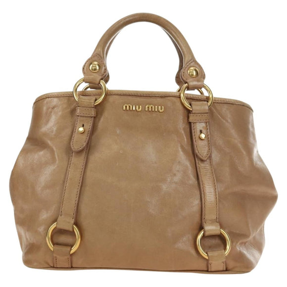 Miu Miu Hand Bag Leather Beige Gold Auth 186439V