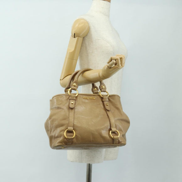 Miu Miu Hand Bag Leather Beige Gold Auth 186439V
