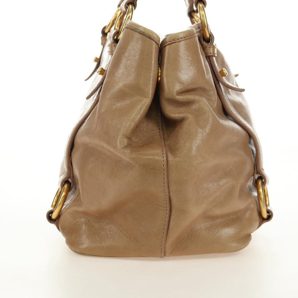 Miu Miu Hand Bag Leather Beige Gold Auth 186439V