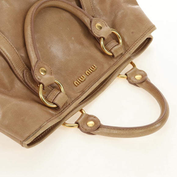 Miu Miu Hand Bag Leather Beige Gold Auth 186439V