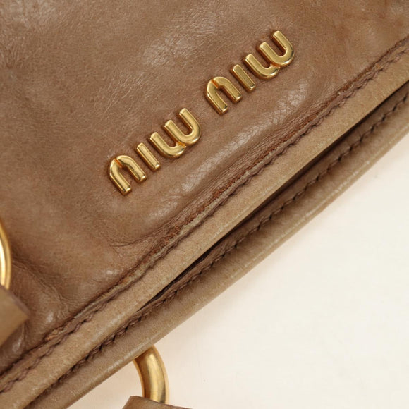 Miu Miu Hand Bag Leather Beige Gold Auth 186439V