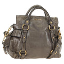 Miu Miu Hand Bag Leather 2way Gray Gold Auth 186440SAM-1