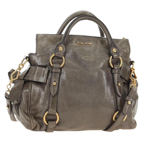 Miu Miu Hand Bag Leather 2way Gray Gold Auth 186440SAM