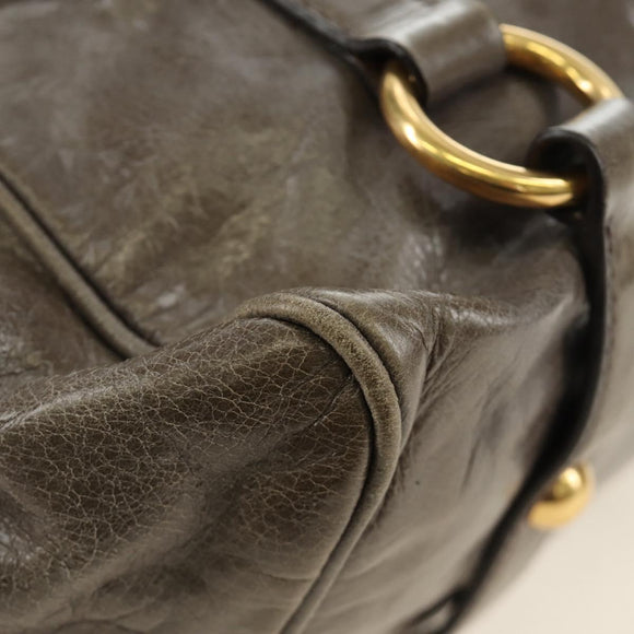 Miu Miu Hand Bag Leather 2way Gray Gold Auth 186440SAM