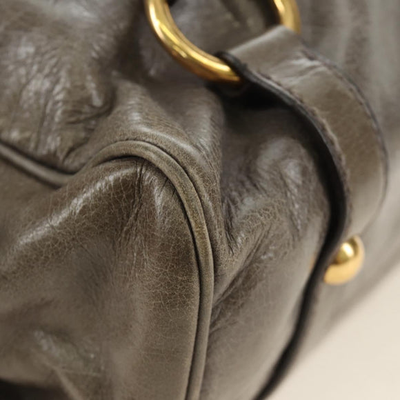 Miu Miu Hand Bag Leather 2way Gray Gold Auth 186440SAM