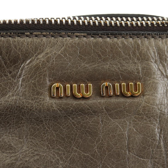 Miu Miu Hand Bag Leather 2way Gray Gold Auth 186440SAM