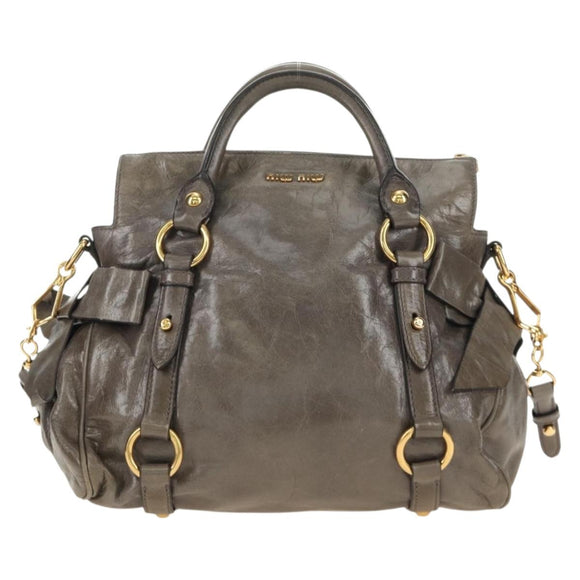 Miu Miu Hand Bag Leather 2way Gray Gold Auth 186440SAM