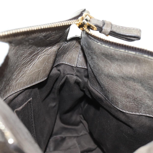 Miu Miu Hand Bag Leather 2way Gray Gold Auth 186440SAM