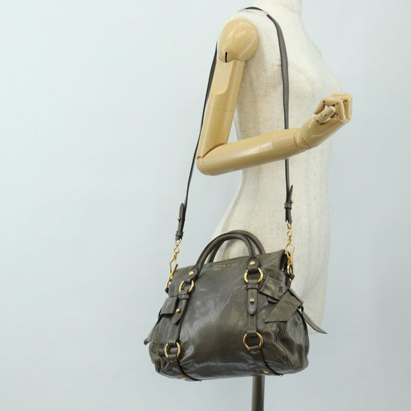 Miu Miu Hand Bag Leather 2way Gray Gold Auth 186440SAM