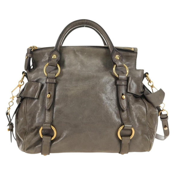 Miu Miu Hand Bag Leather 2way Gray Gold Auth 186440SAM