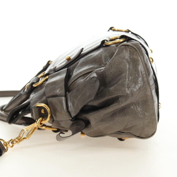 Miu Miu Hand Bag Leather 2way Gray Gold Auth 186440SAM