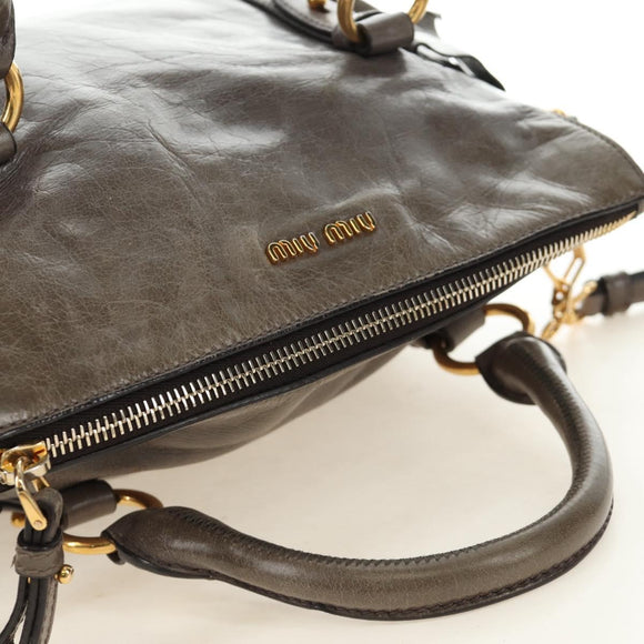Miu Miu Hand Bag Leather 2way Gray Gold Auth 186440SAM