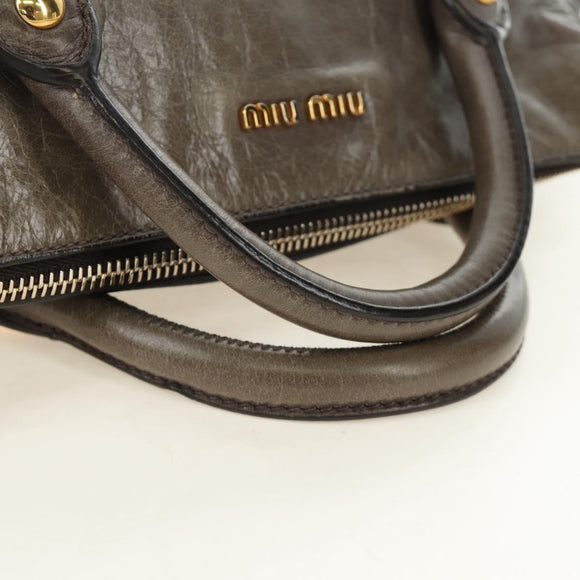 Miu Miu Hand Bag Leather 2way Gray Gold Auth 186440SAM