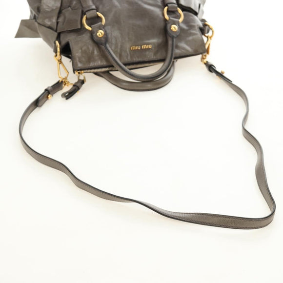Miu Miu Hand Bag Leather 2way Gray Gold Auth 186440SAM