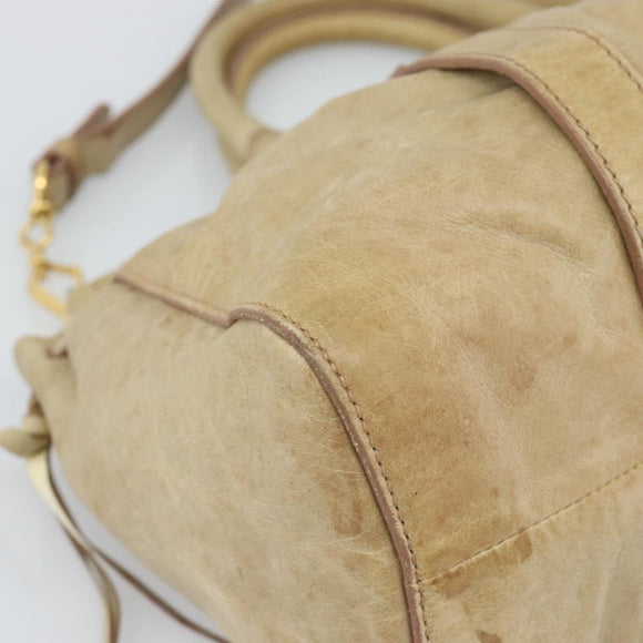 Miu Miu Hand Bag Leather 2way Beige Gold Auth 186441V
