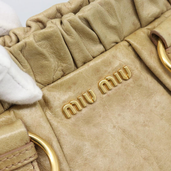 Miu Miu Hand Bag Leather 2way Beige Gold Auth 186441V