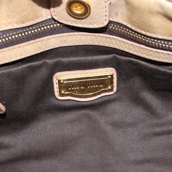 Miu Miu Hand Bag Leather 2way Beige Gold Auth 186441V