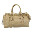 Miu Miu Hand Bag Leather 2way Beige Gold Auth 186441V-13