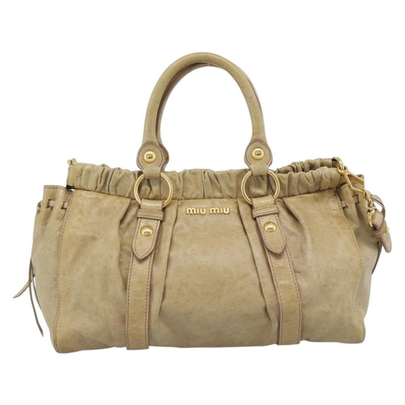 Miu Miu Hand Bag Leather 2way Beige Gold Auth 186441V