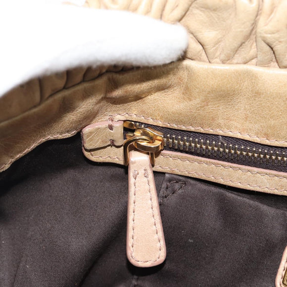 Miu Miu Hand Bag Leather 2way Beige Gold Auth 186441V