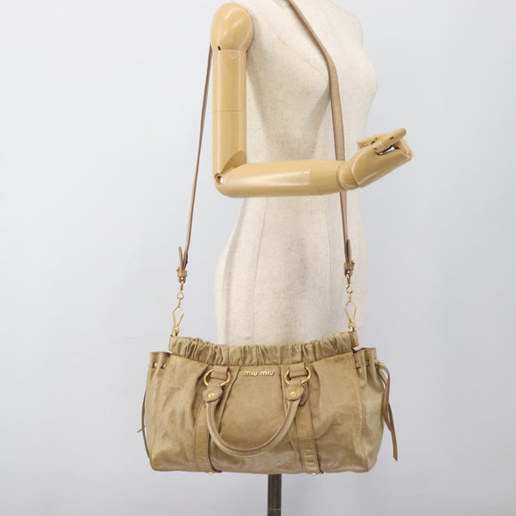 Miu Miu Hand Bag Leather 2way Beige Gold Auth 186441V