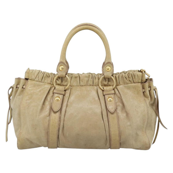 Miu Miu Hand Bag Leather 2way Beige Gold Auth 186441V