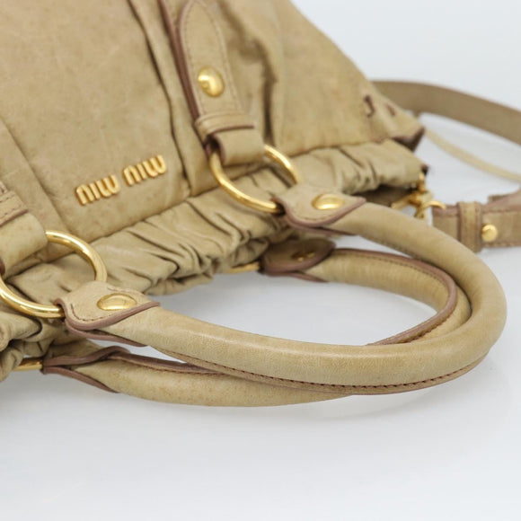 Miu Miu Hand Bag Leather 2way Beige Gold Auth 186441V