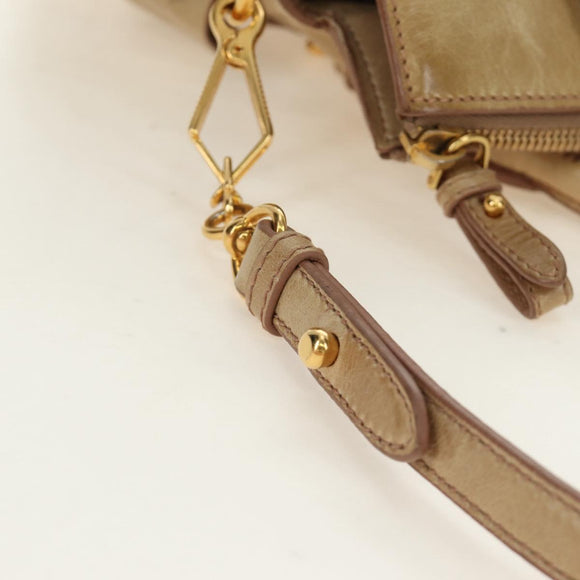 Miu Miu Hand Bag Leather 2way Beige Gold Auth 186442SAM