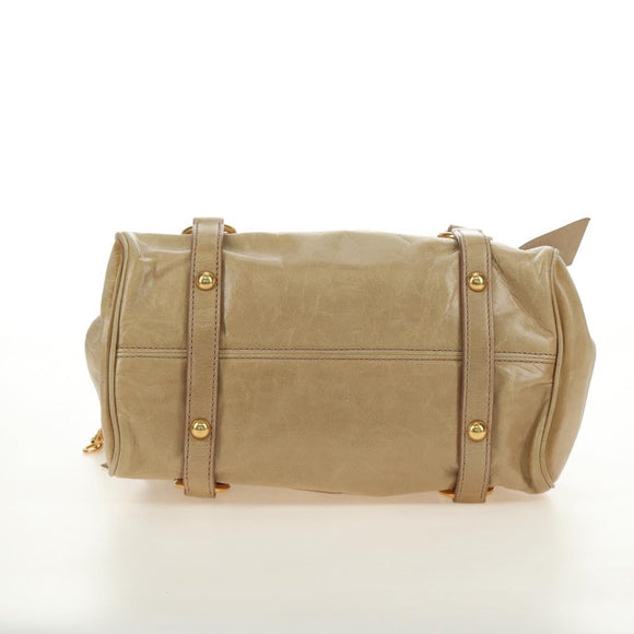 Miu Miu Hand Bag Leather 2way Beige Gold Auth 186442SAM