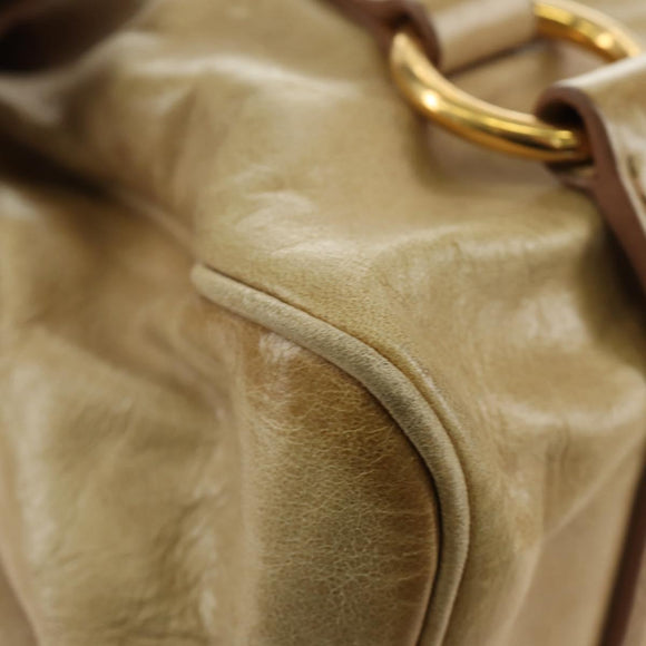 Miu Miu Hand Bag Leather 2way Beige Gold Auth 186442SAM