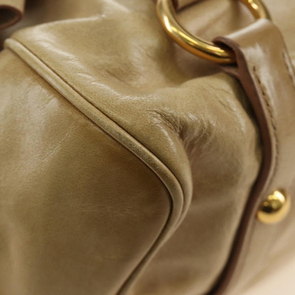 Miu Miu Hand Bag Leather 2way Beige Gold Auth 186442SAM