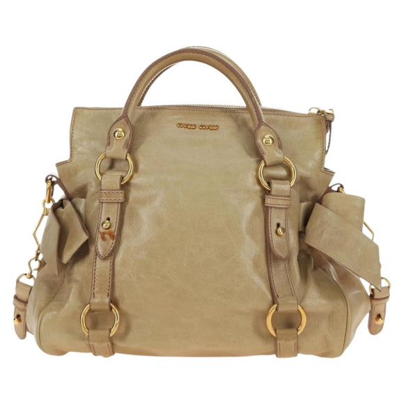 Miu Miu Hand Bag Leather 2way Beige Gold Auth 186442SAM