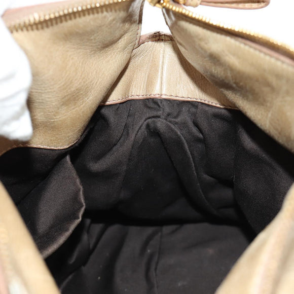 Miu Miu Hand Bag Leather 2way Beige Gold Auth 186442SAM