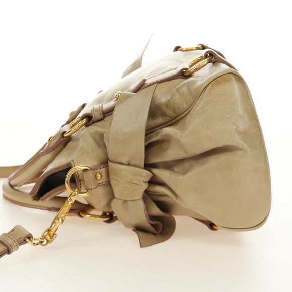 Miu Miu Hand Bag Leather 2way Beige Gold Auth 186442SAM