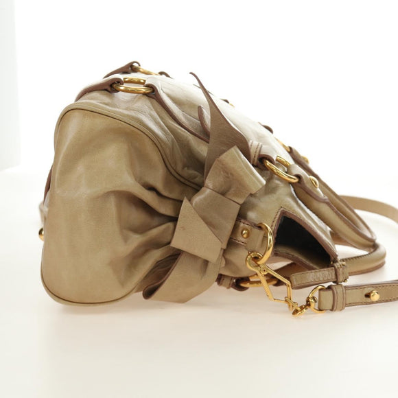 Miu Miu Hand Bag Leather 2way Beige Gold Auth 186442SAM