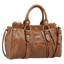 Miu Miu Hand Bag Leather 2way Brown Gold Auth 186443SAM-1